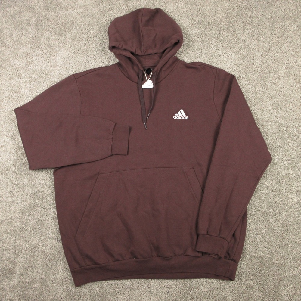 Adidas Sweater Mens 2XL Brown Maroon Fleece Logo Pullover Hoodie Sweatshirt